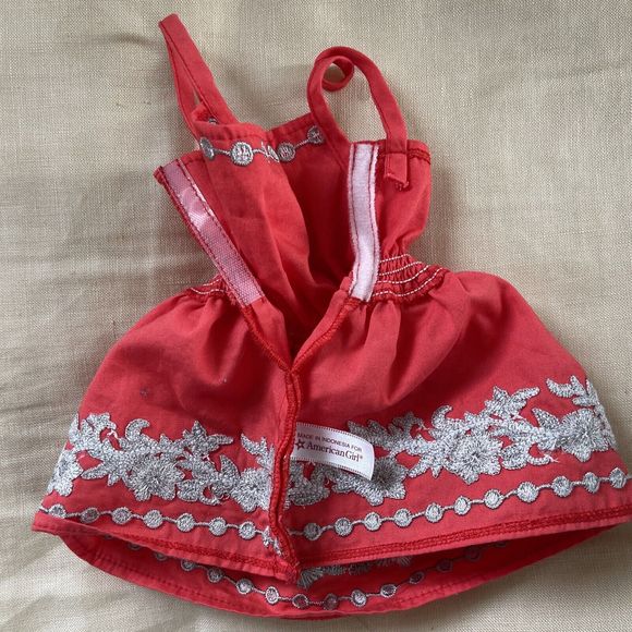 American Girl Doll Sunny Day Coral Silver Embroidered dress Truly Me - Picture 4 of 4